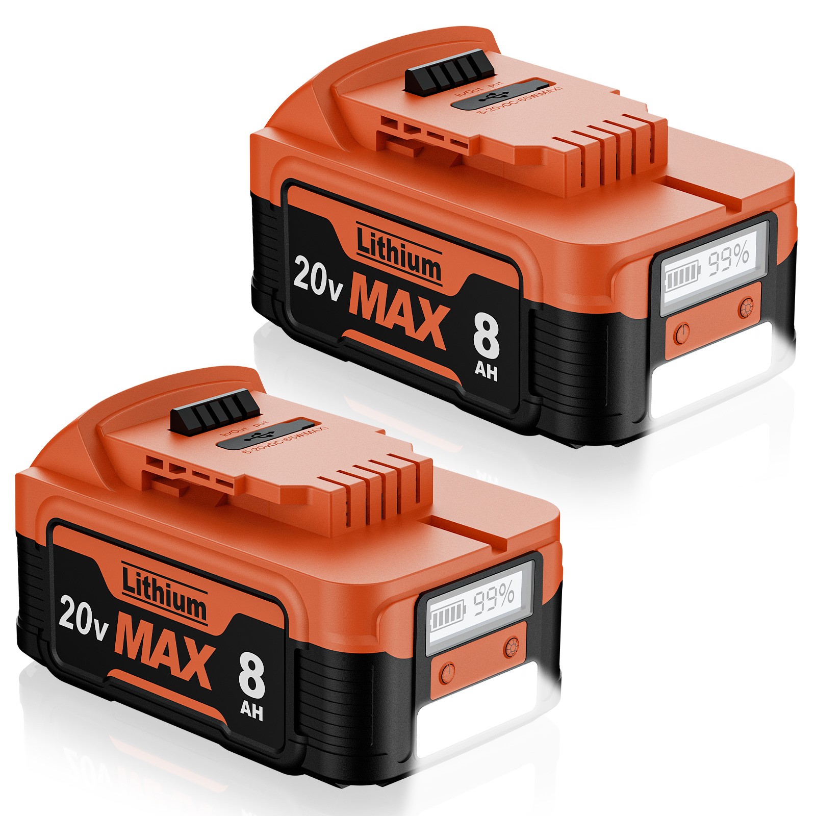 2X For DeWalt 20 Volt Max XR 8.0AH Lithium Ion Battery DCB206-2 DCB200 8000mAh