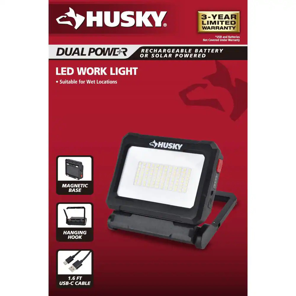 2500 Lumens Dual Power Rechargeable Battery or Solar Powered LED Work Light