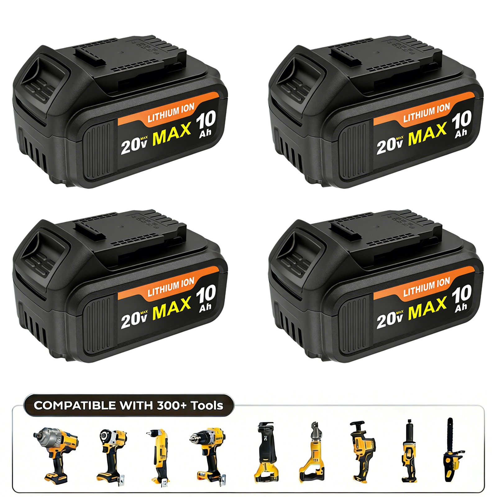 4 Pack 20V 10.0Ah Battery for De walt 20 Volt MAX Batteries DCB203 DCB204