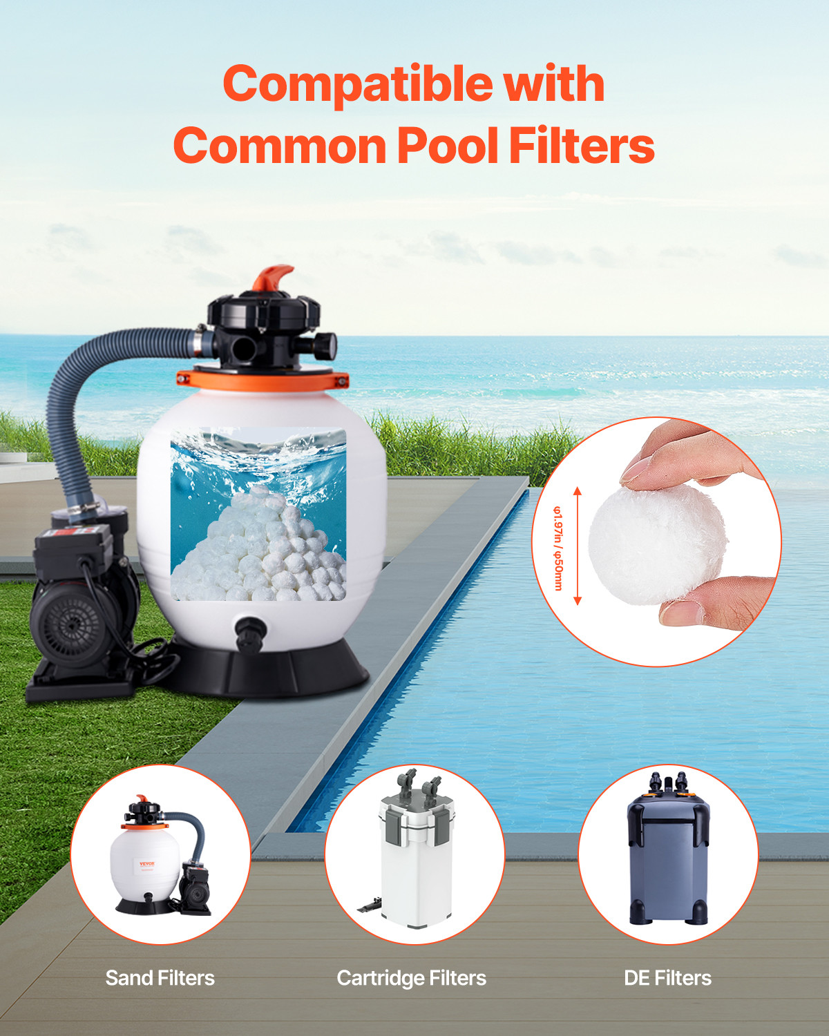 VEVOR Pool Filter Balls for Sand Filter Pump 3.5 lbs Reusable for Swimming Pool