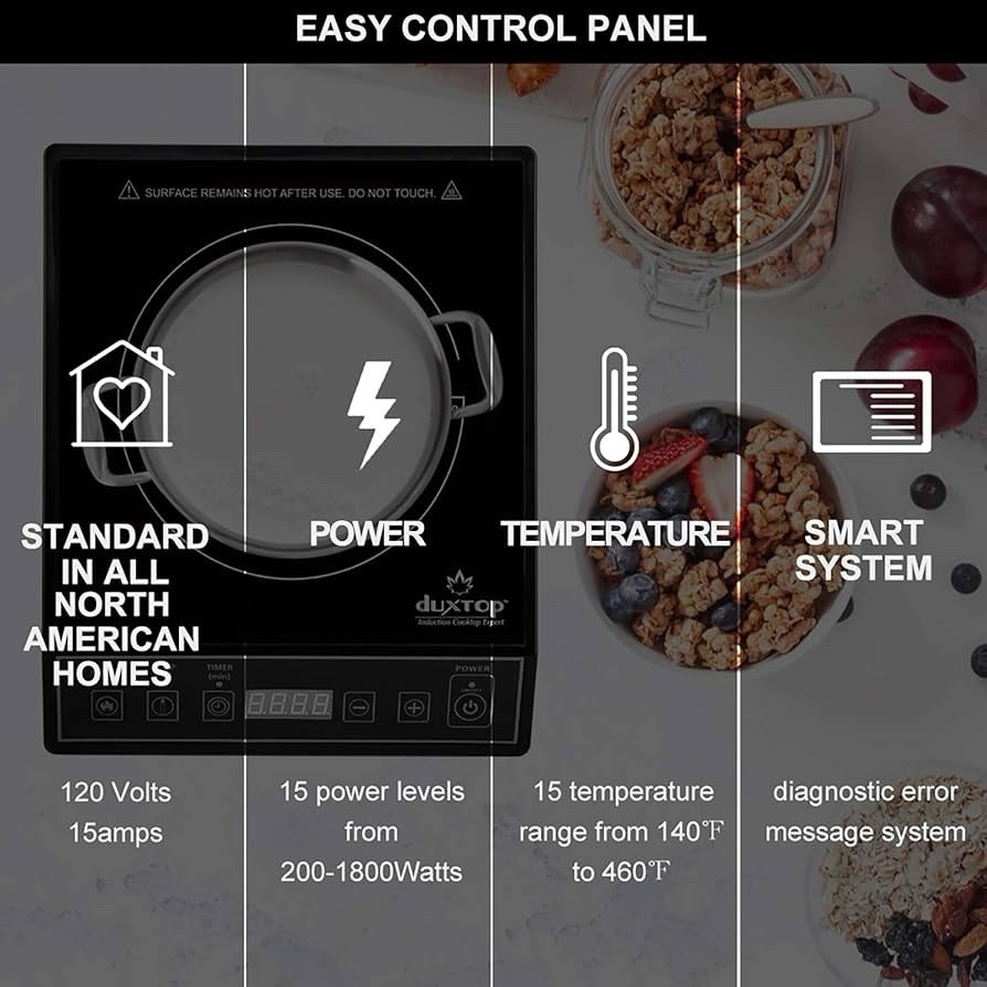 （9100）DUXTOP 1800W Portable Induction Cooktop Countertop Burner, Black 9100MC
