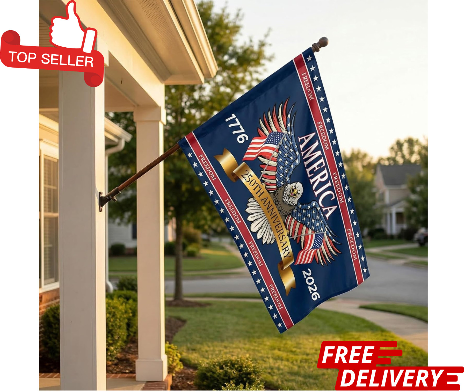 3 Ply 250 Years America Flag – Double Sided Patriotic Eagle 3 X 5 Ft Anniversary