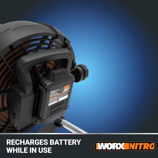 WORX 9-in High Velocity Indoor/Outdoor Personal Fan, Battery Powered, in Black