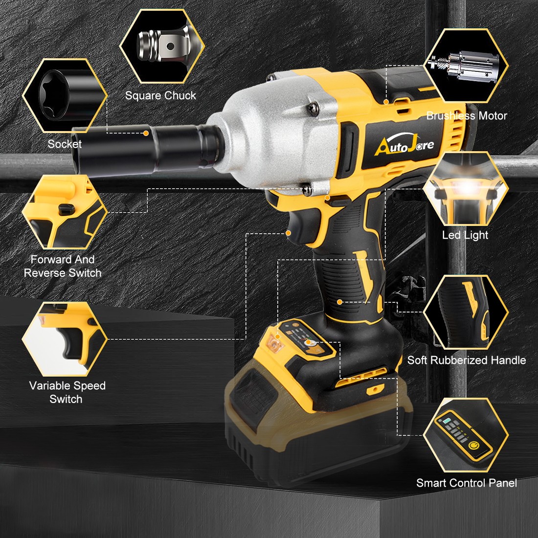 Cordless Impact Wrench For Dewalt 20V Battery, 1/2 Inch Brushless High Torque