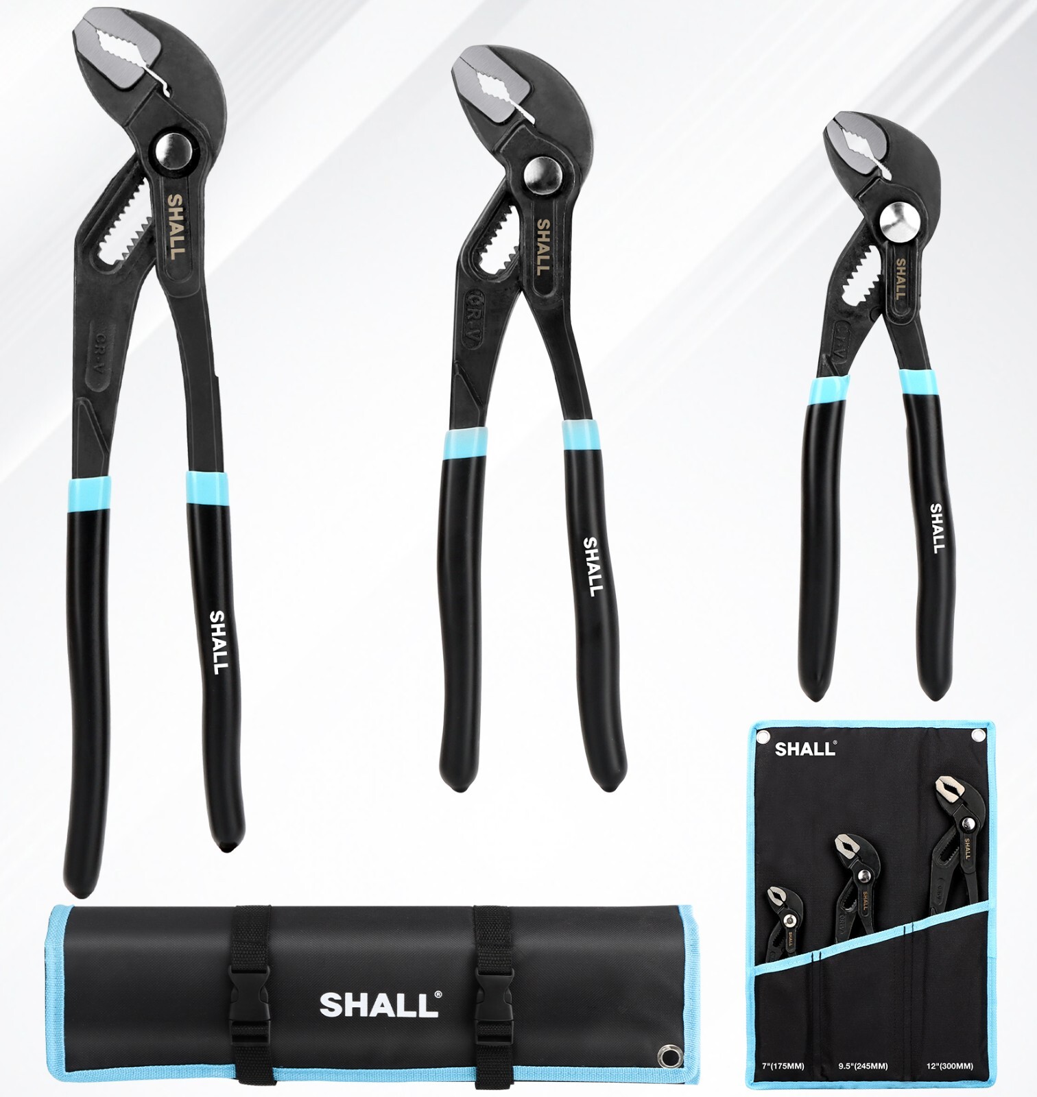 SHALL Groove Joint Pliers Set (12,9-1/2,7 Inch), Push-Lock Water Pump Pliers