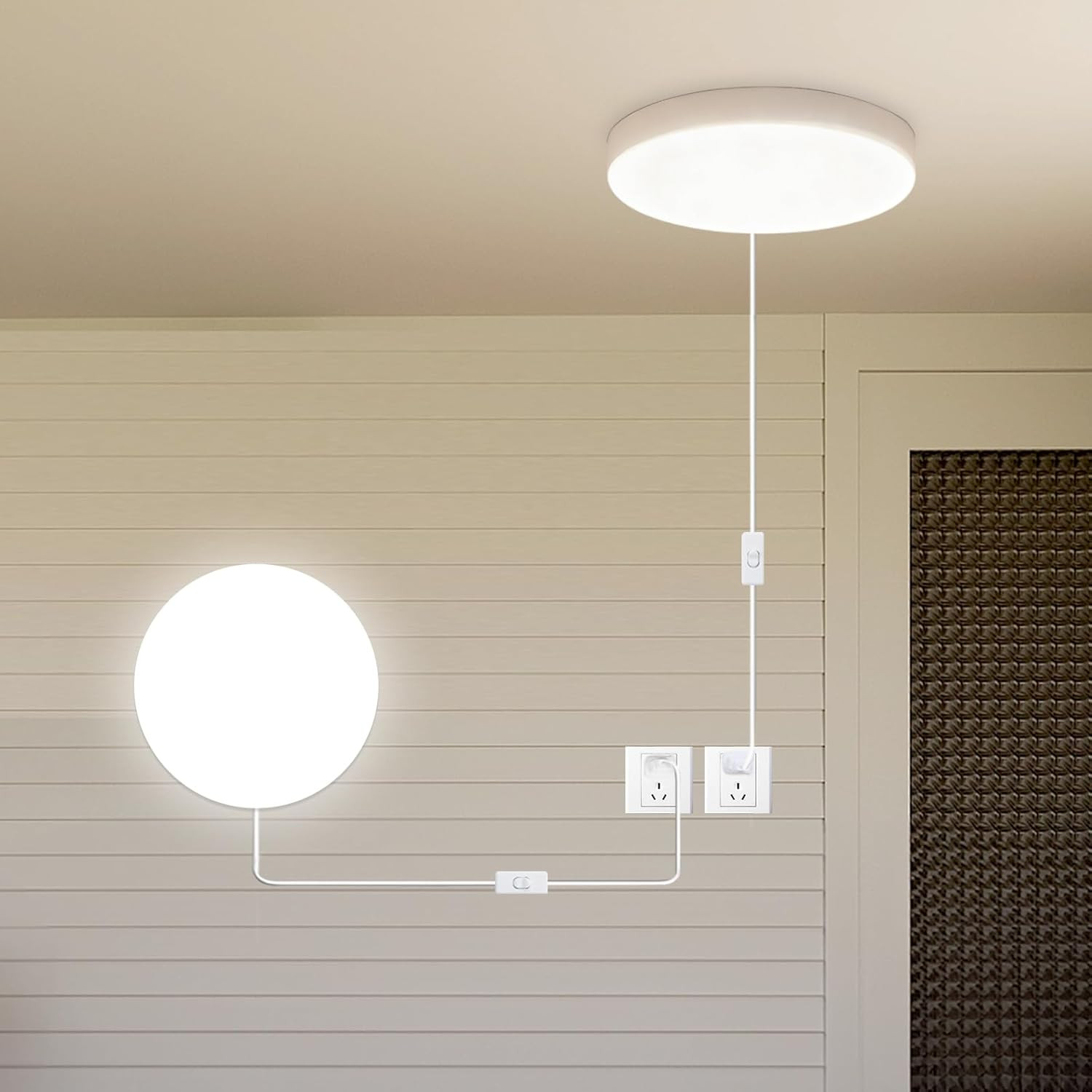 2-Pack 9.8 Inch Plug-In LED Ceiling Light with Switch,Built-In LED Source,White