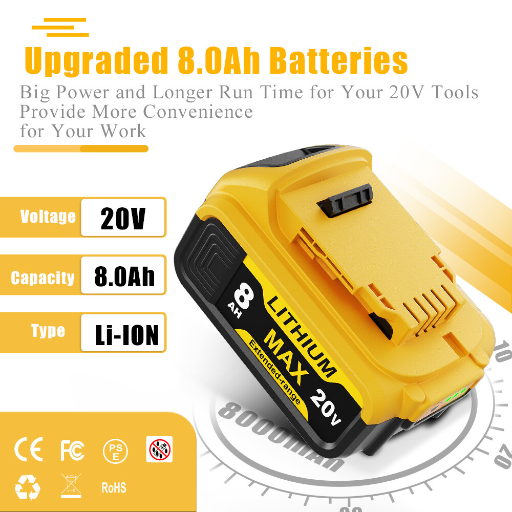 For DeWalt 20V 20 Volt Max XR 8.0AH Lithium Ion Battery Pack DCB206-2 DCB205-2