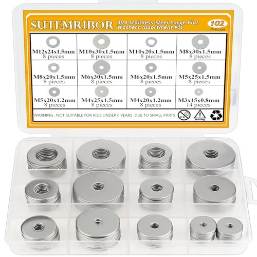 102 Pieces Stainless Steel Fender Washers, Flat Washers, Fender Washers Kit