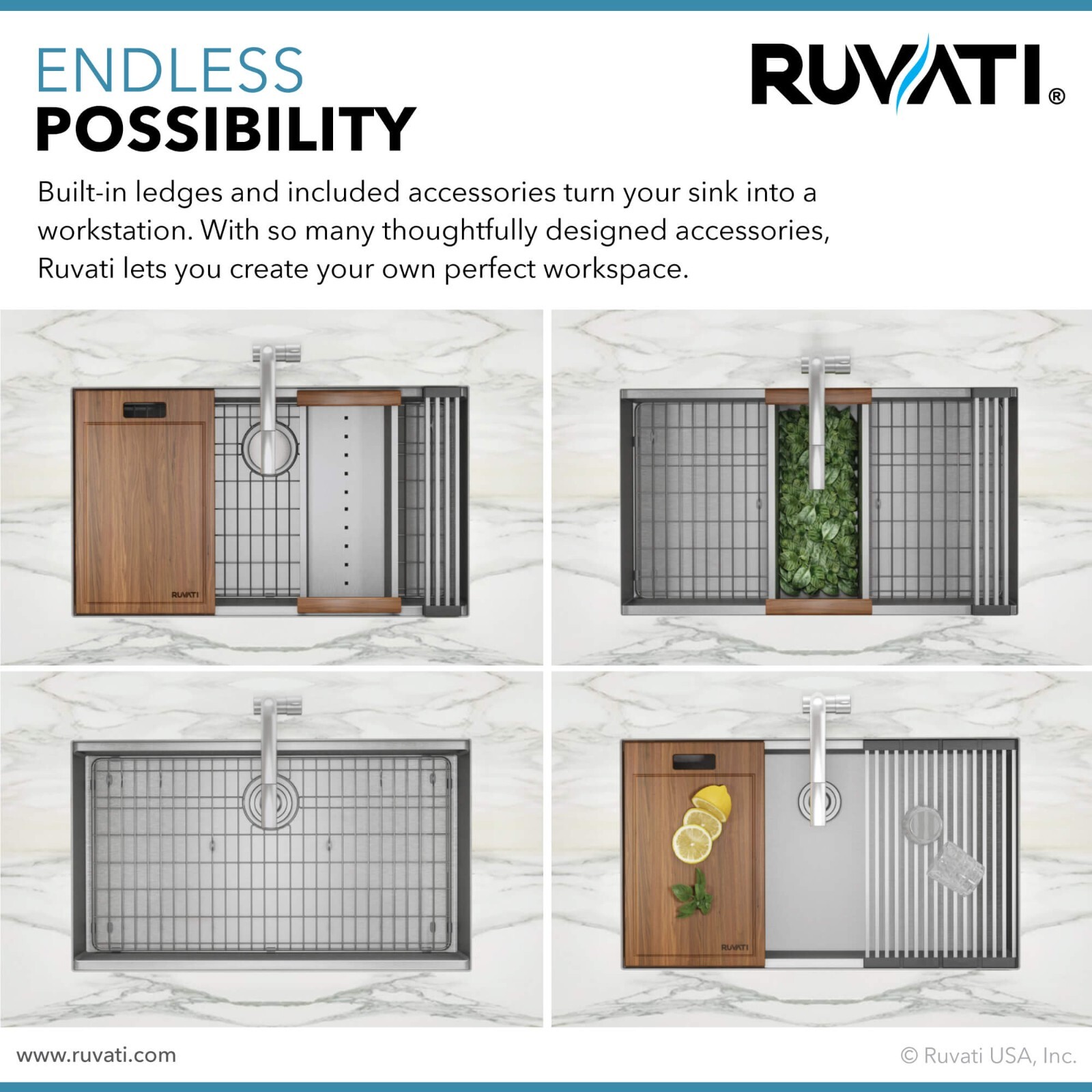 Ruvati 33″ Workstation Ledge Rounded Corners Undermount Sink – RVH8303