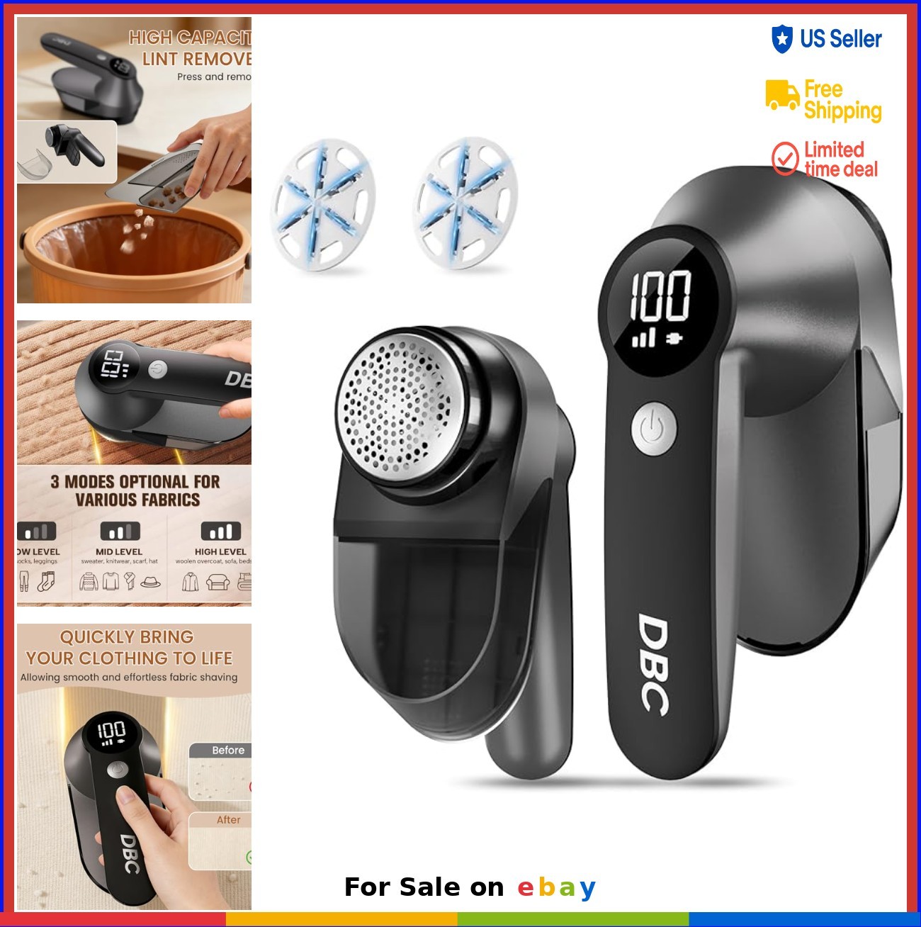 Rechargeable Fabric Shaver 3 Speed Lint Remover LED Display 15000RPM Motor 6