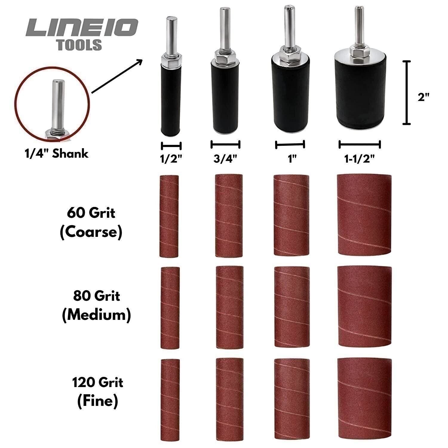 16pc Sanding Drum & Sleeves Set Kit for Drill Press Spindle Sander, 2-inch Long