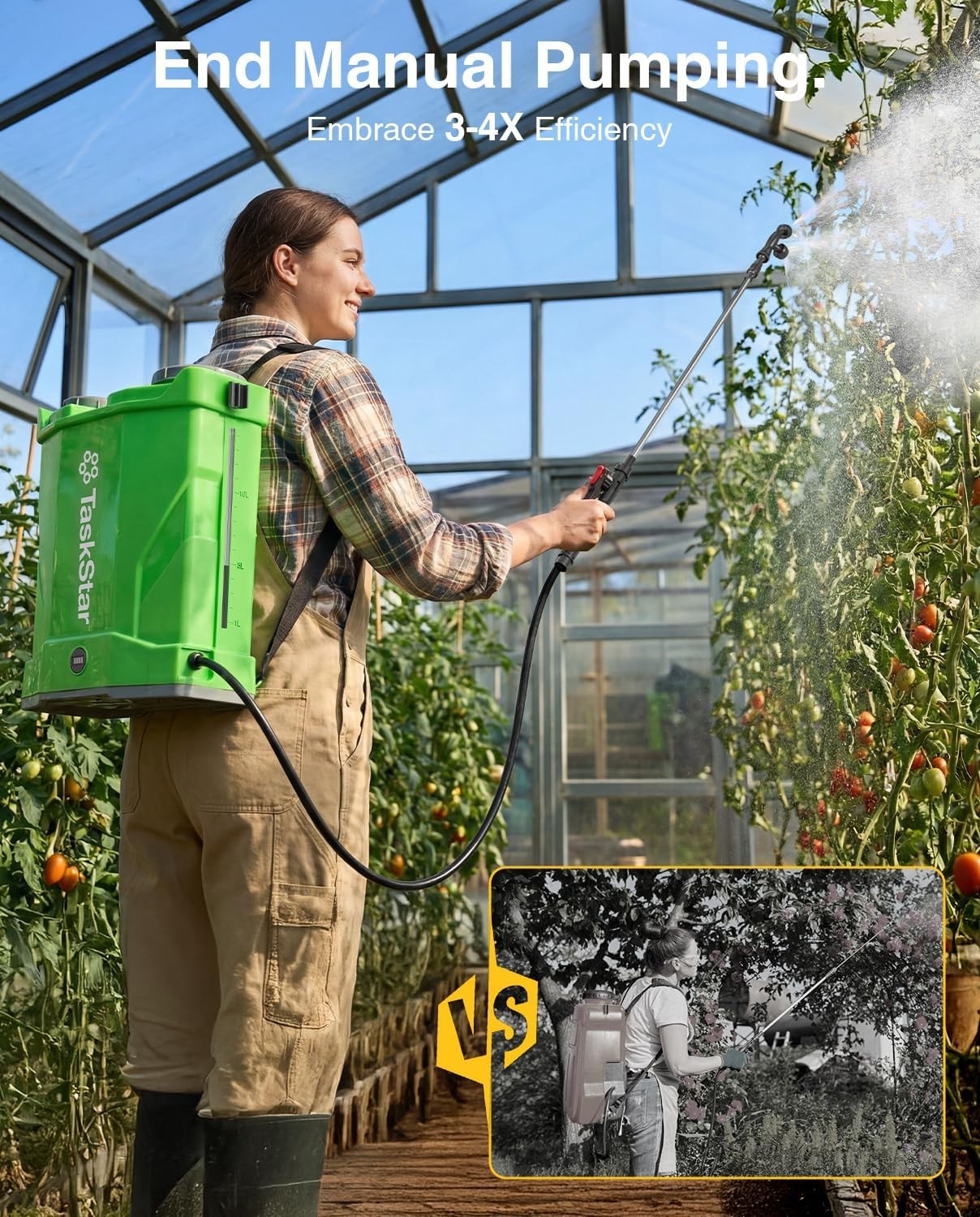 TaskStar 4 Gallon Battery Powered Backpack Sprayer with 21V Strong Battery -Lawn