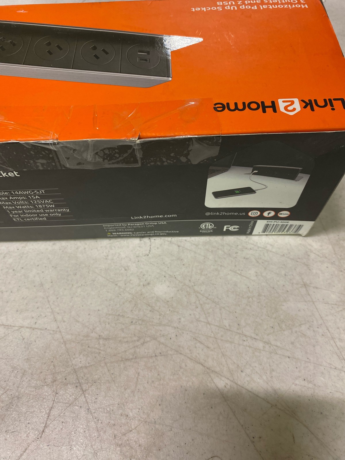 Link2Home Space Saver Socket: 3 Outlets, USB-C Fast Charge, Splash Resistant