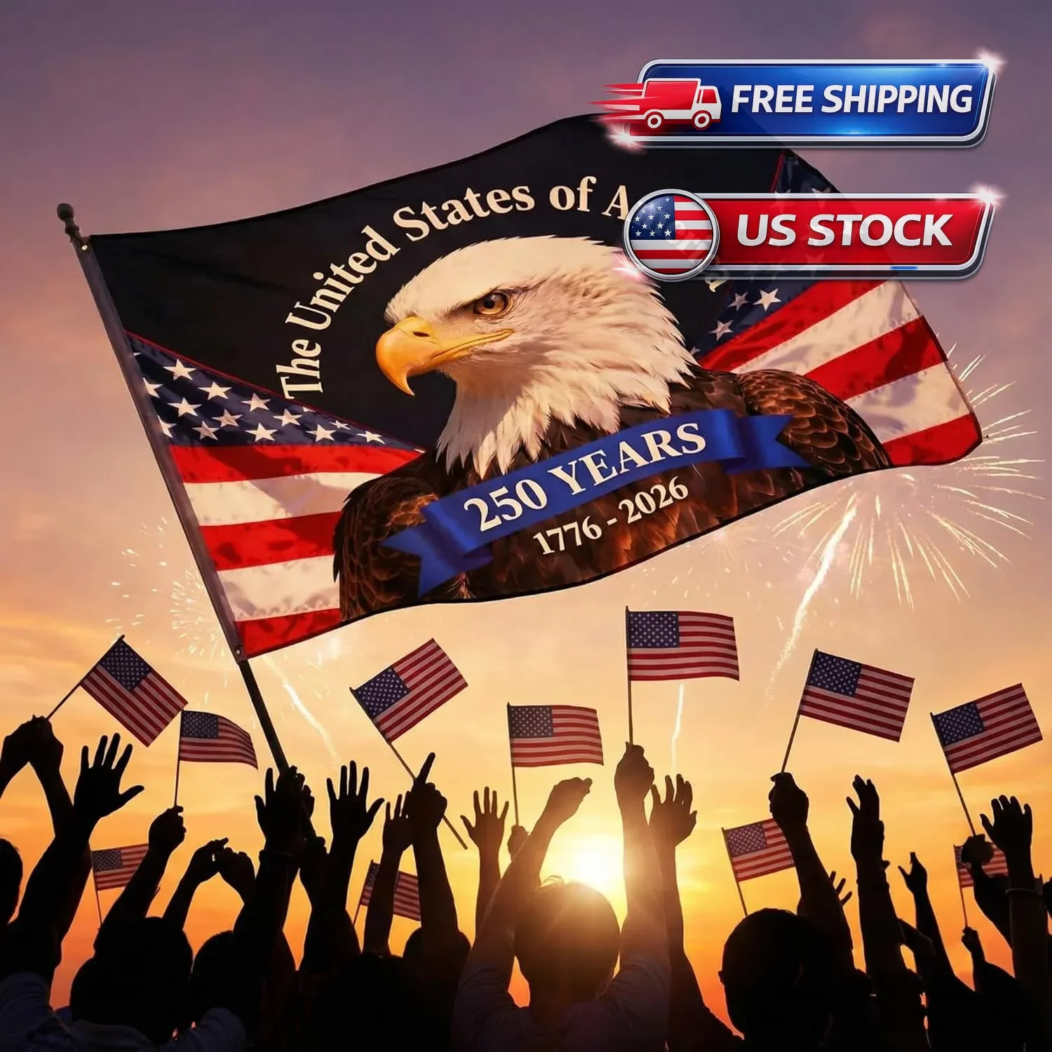 3 Ply 250 Years America Flag – Double Sided Patriotic Eagle 3 X 5 Ft Anniversary