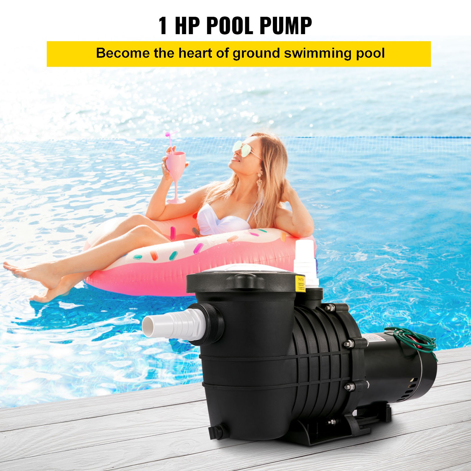 VEVOR Swimming Pool Pump 1HP Pool Pump 110/220V In/Above Ground Strainer 5544GPH
