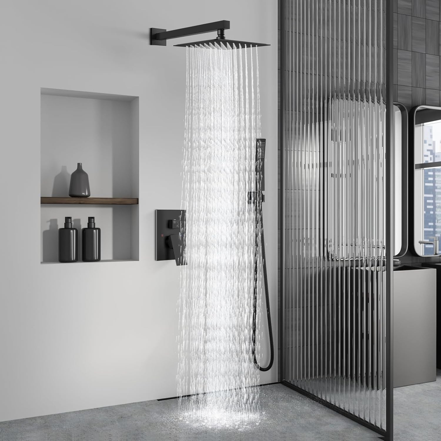 Shower Faucet Set Rain Shower System with Handheld Spray Bathroom Shower Combo..