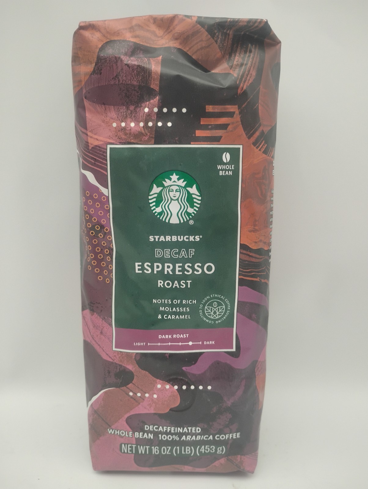 Starbucks Decaf Espresso Dark Roast Whole Bean Coffee 6-1lb / 16oz Bags