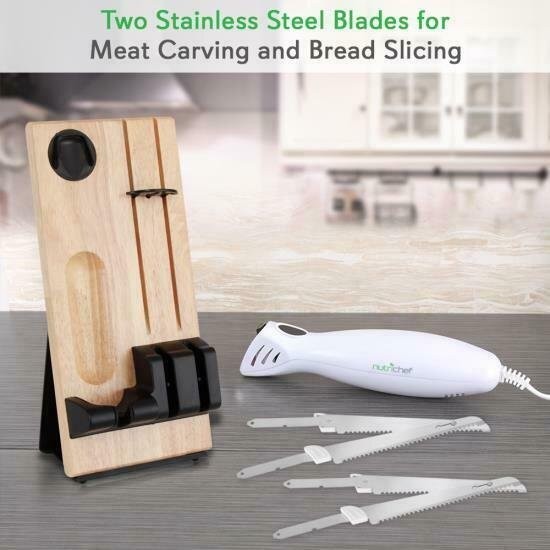 Nutrichef PKELKN16 Portable Electrical Food Cutter Knife Set with Bread Carving