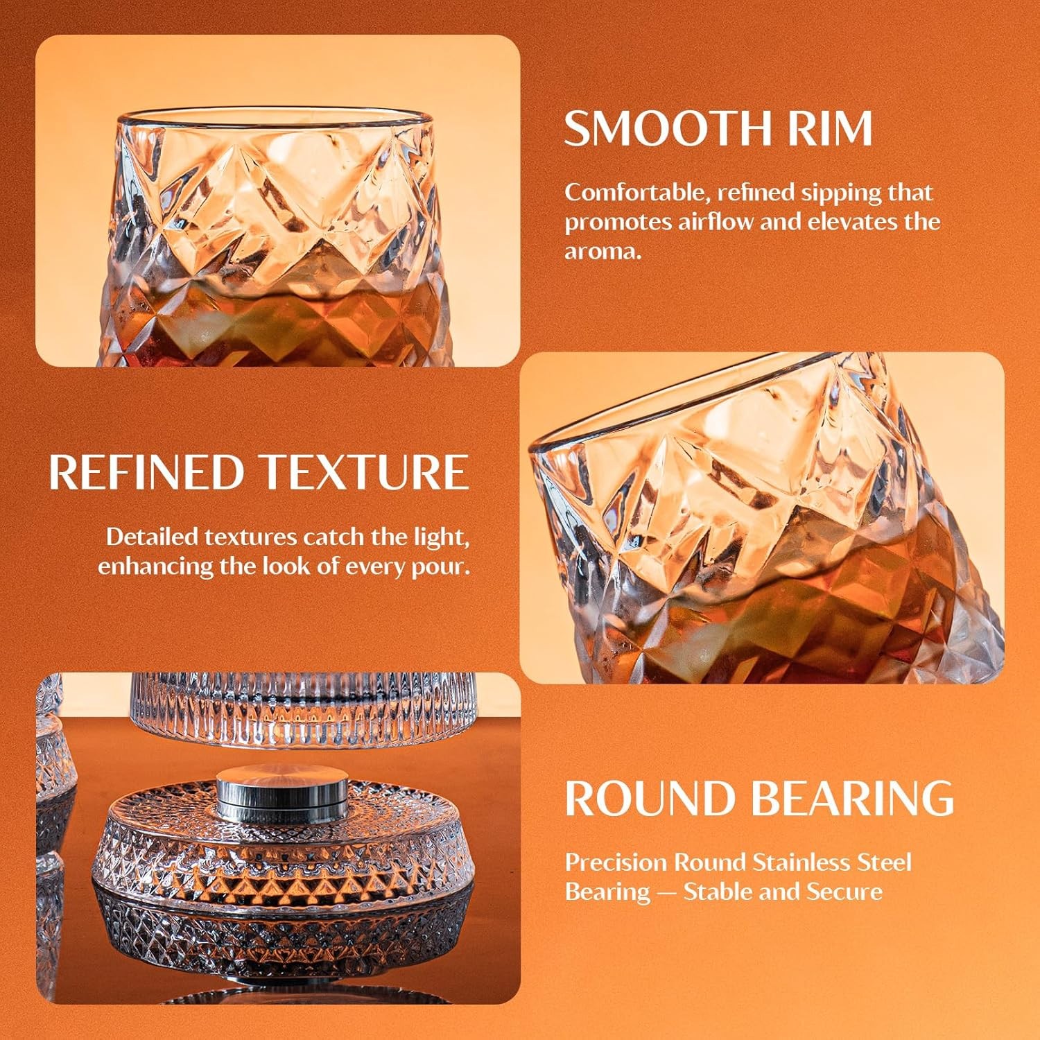 4Pcs Set Spinning Whiskey Glasses 9.5Oz Lead-Free Rotatable