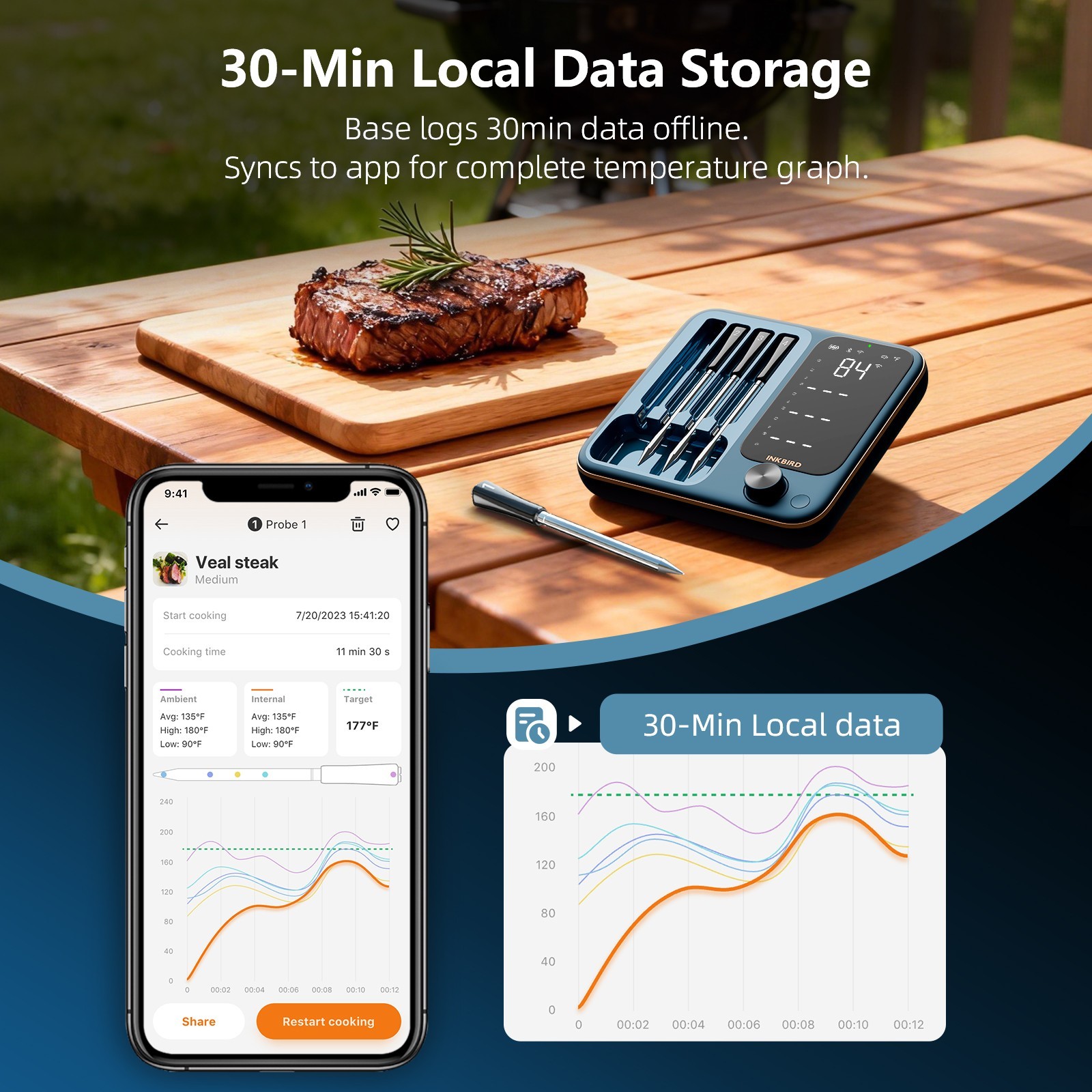 INKBIRD Wireless Meat Thermometer 5G WiFi Remote Food/Ambient Sensor Calibration