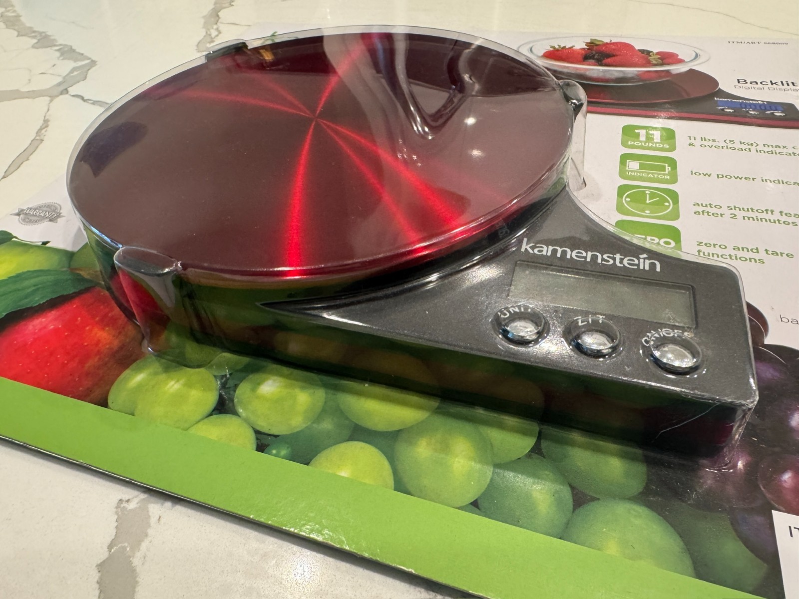 Kamenstein Stainless Steel Digital Kitchen Scale Red Metallic 11 lb Capacity New