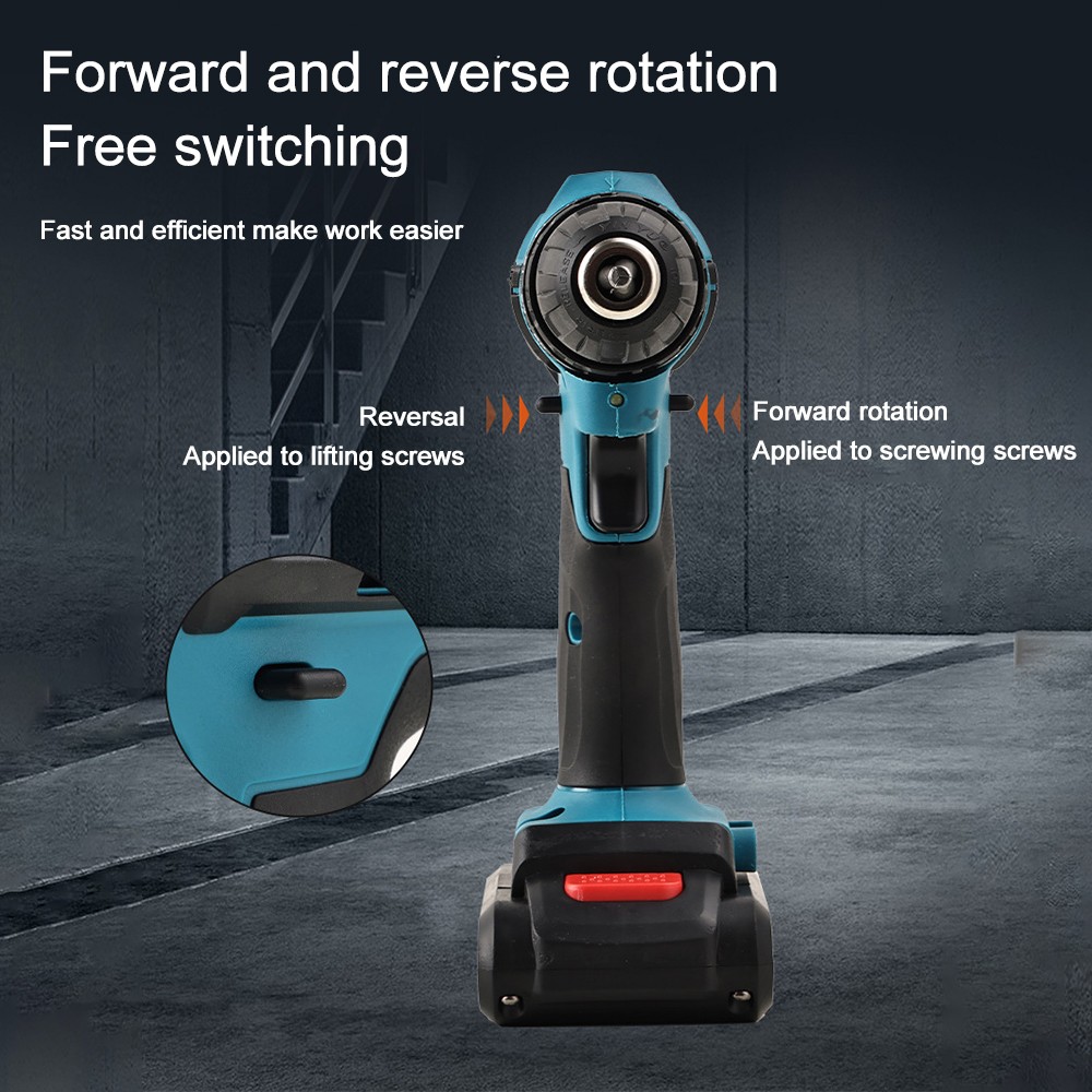 Blue Electric Drill Cordless Screwdriver Set Power Tool with 2 Battery&ChargerB2
