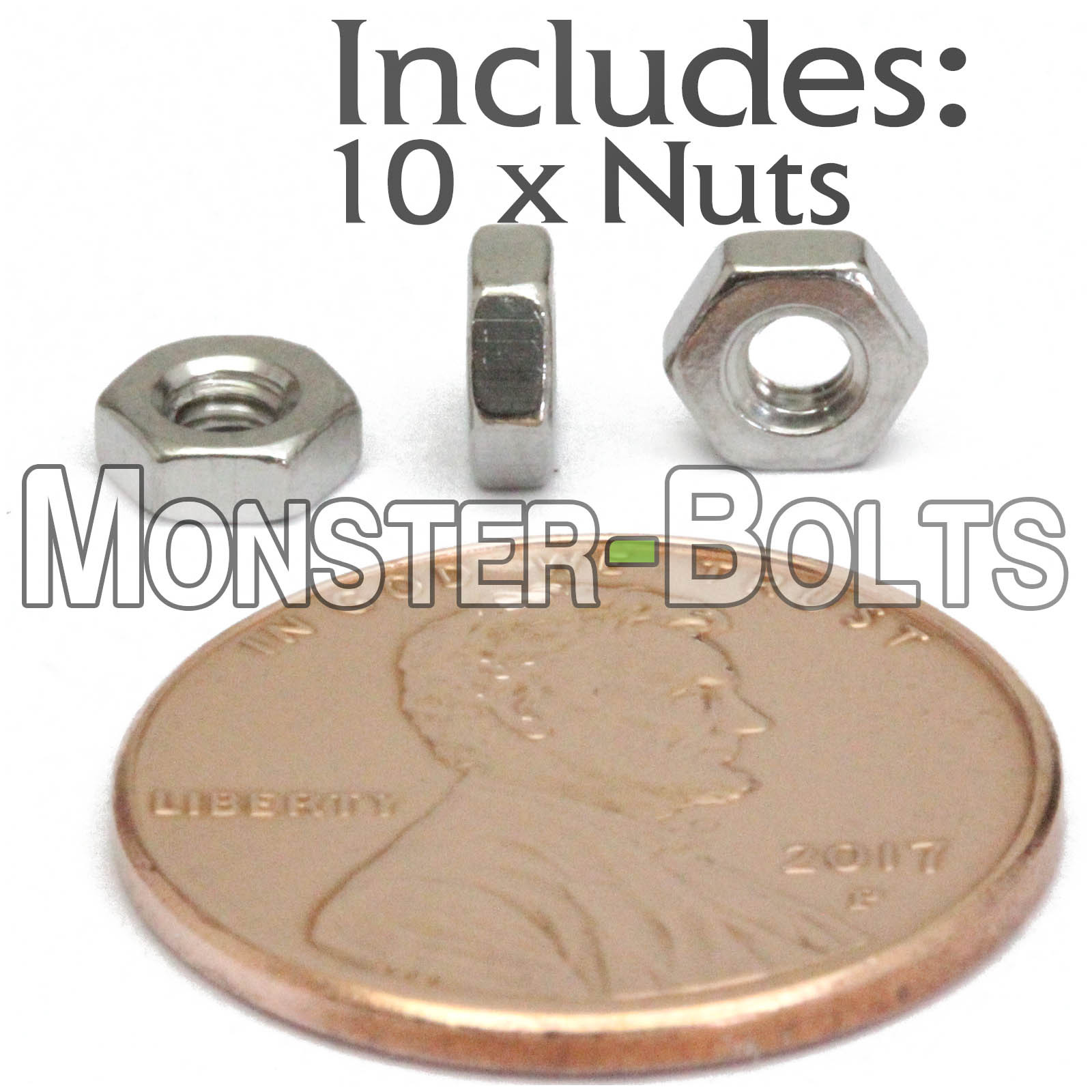 M2.5-0.4 / 2.5mm – Qty 10 – Metric Hex Nuts DIN 934 A2 Stainless Steel Coarse