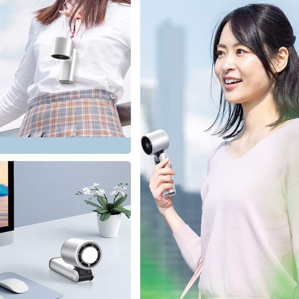 Ice-Cool 4000mAh USB Rechargeable Handheld Mini Fan Foldable Neck Stepless Speed