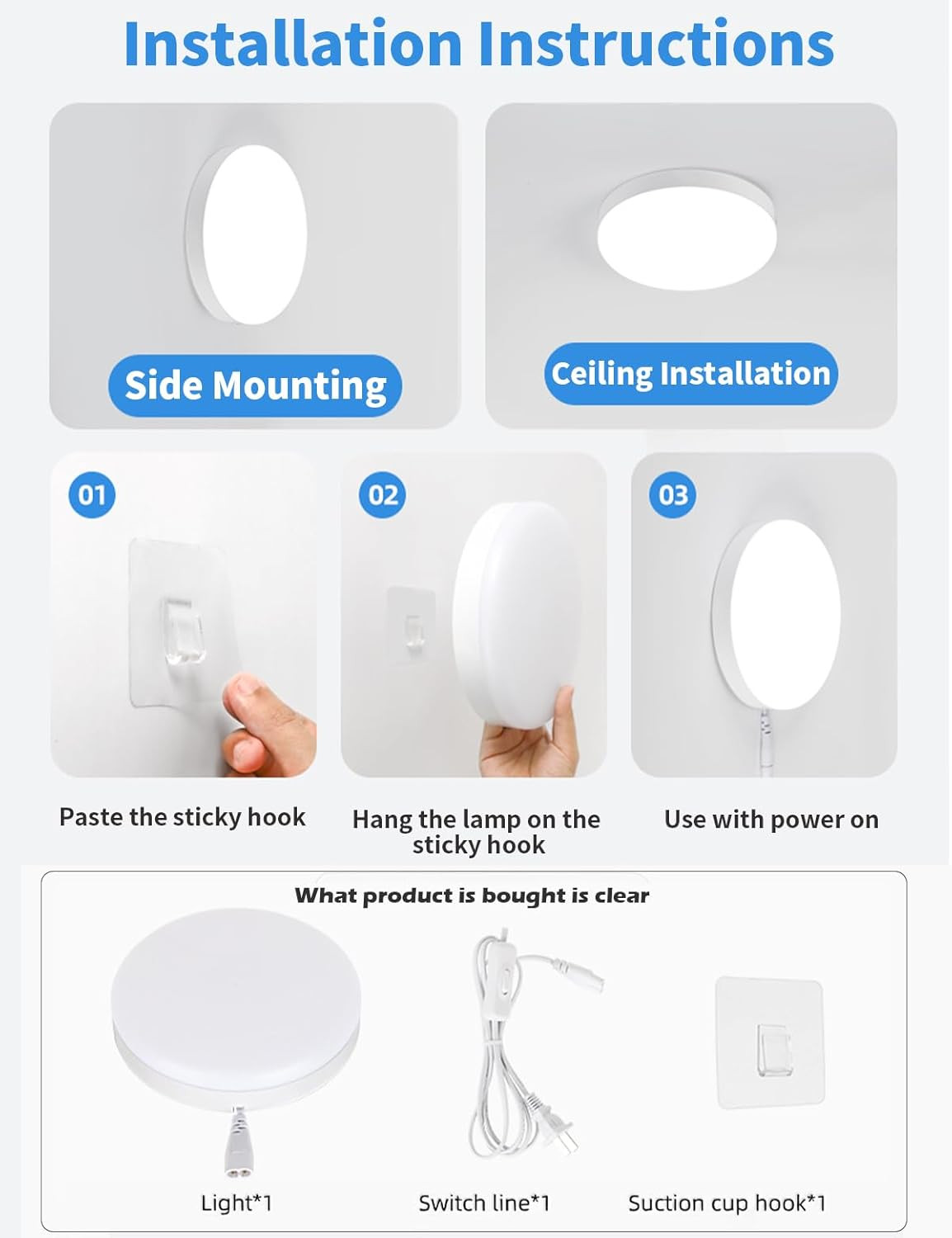 2-Pack 9.8 Inch Plug-In LED Ceiling Light with Switch,Built-In LED Source,White