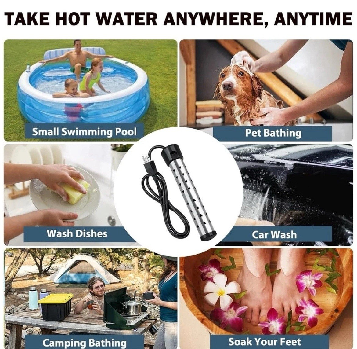 2000W Immersion Water Heater,Submersible Portable Electric Heaters 110V Us New
