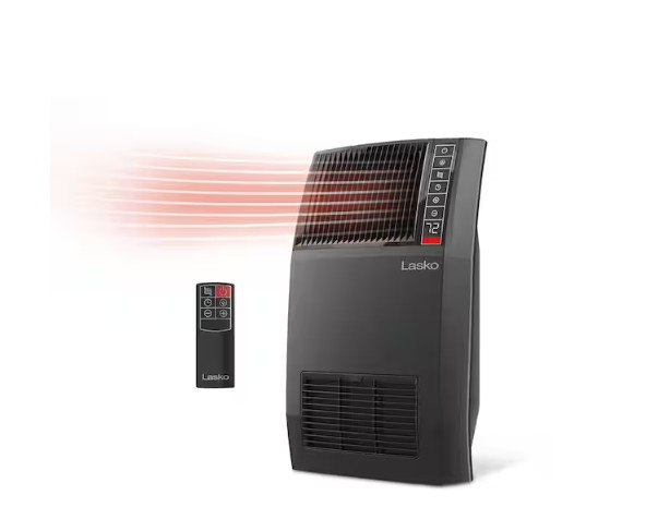 Lasko 1500W 20 in. Black Electric Console Ceramic Heater with Tip-Over Switch