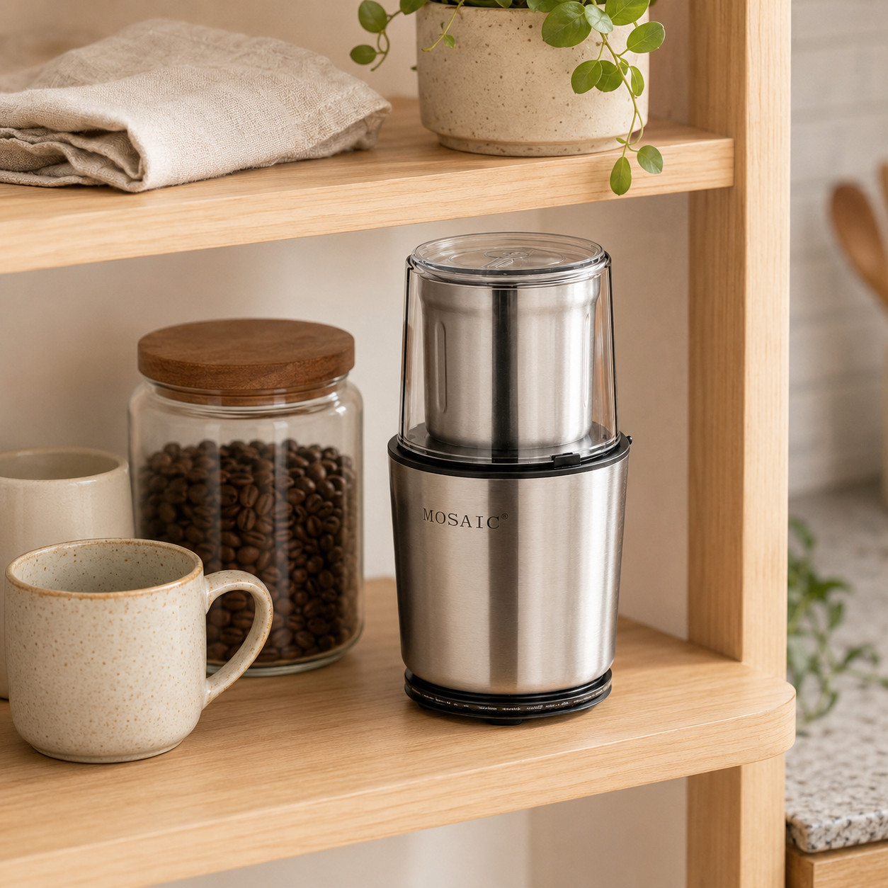 MOSAIC Electric Coffee & Spice Grinder 300W 2 Removable Cups Stainless Steel
