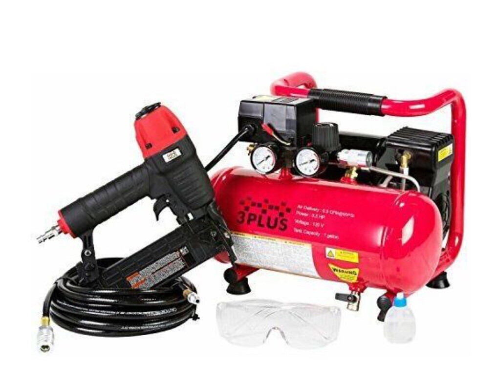 3PLUS HCB050401 18-Gauge Brad Nailer And Quiet Air Compressor Combo NEW/open Box