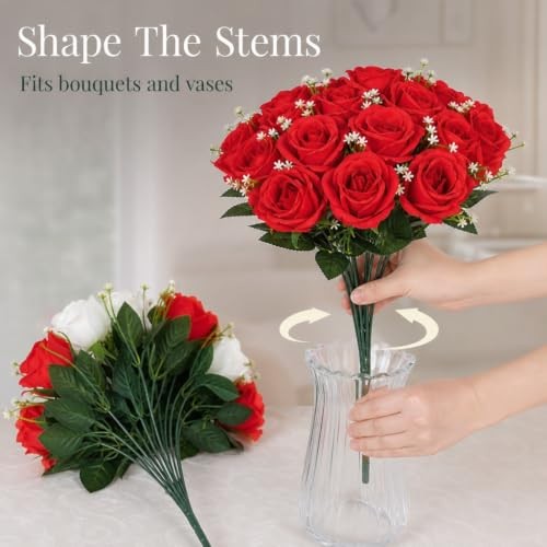 41cm Artificial Silk Red Rose Bush 24 Heads 2 Pack