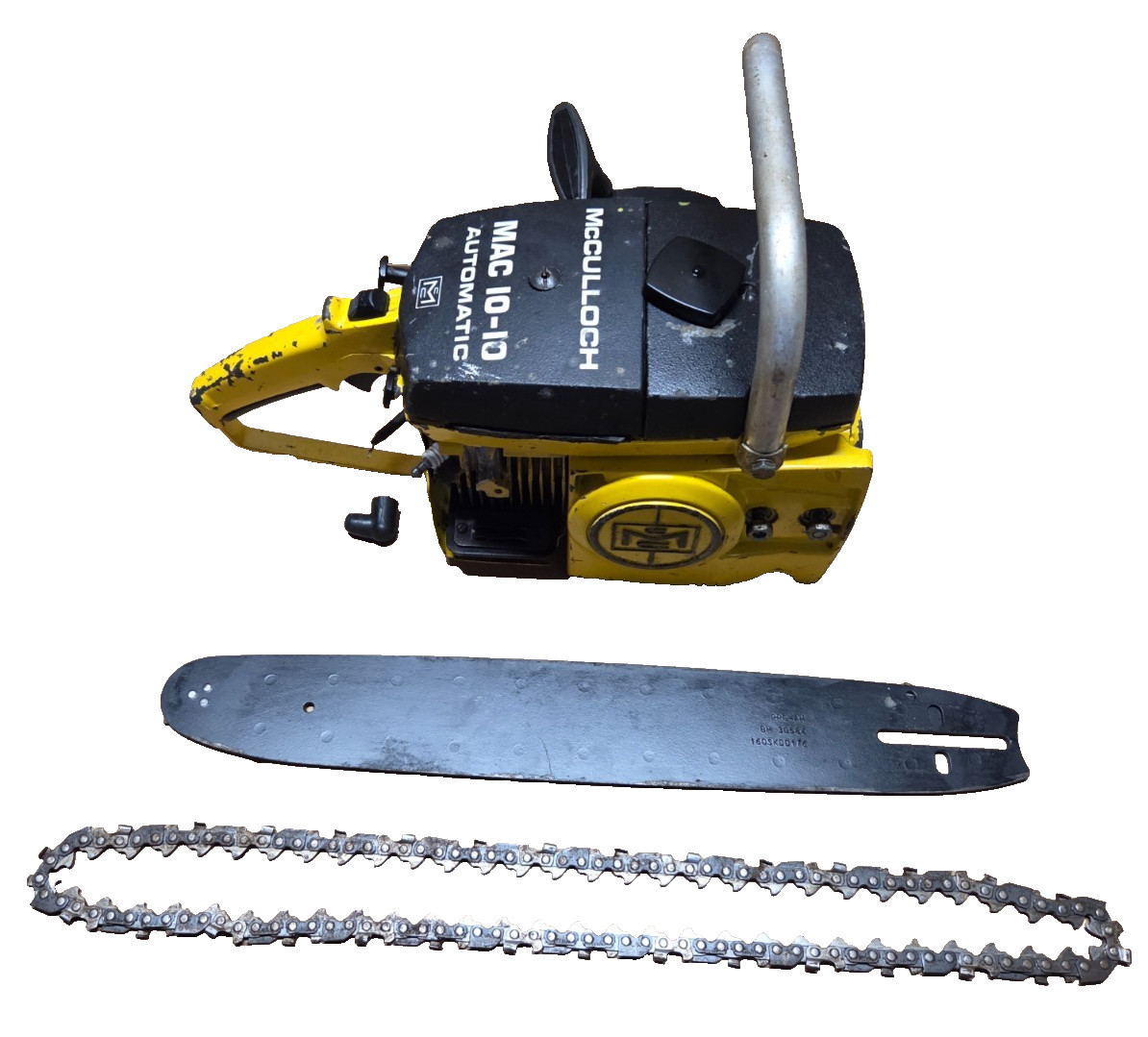 VINTAGE MCCULLOCH 10-10 CHAINSAW + 16″ BAR & BRAND NEW CHAIN AS IS FOR PARTS