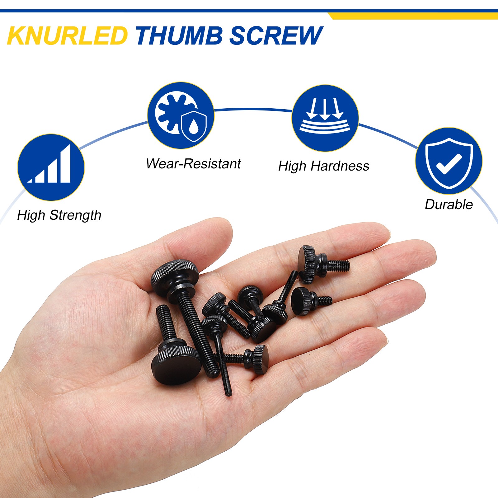 20Pcs M4x12mm Knurled Thumb Screws Carbon Steel Zinc Plated, Black