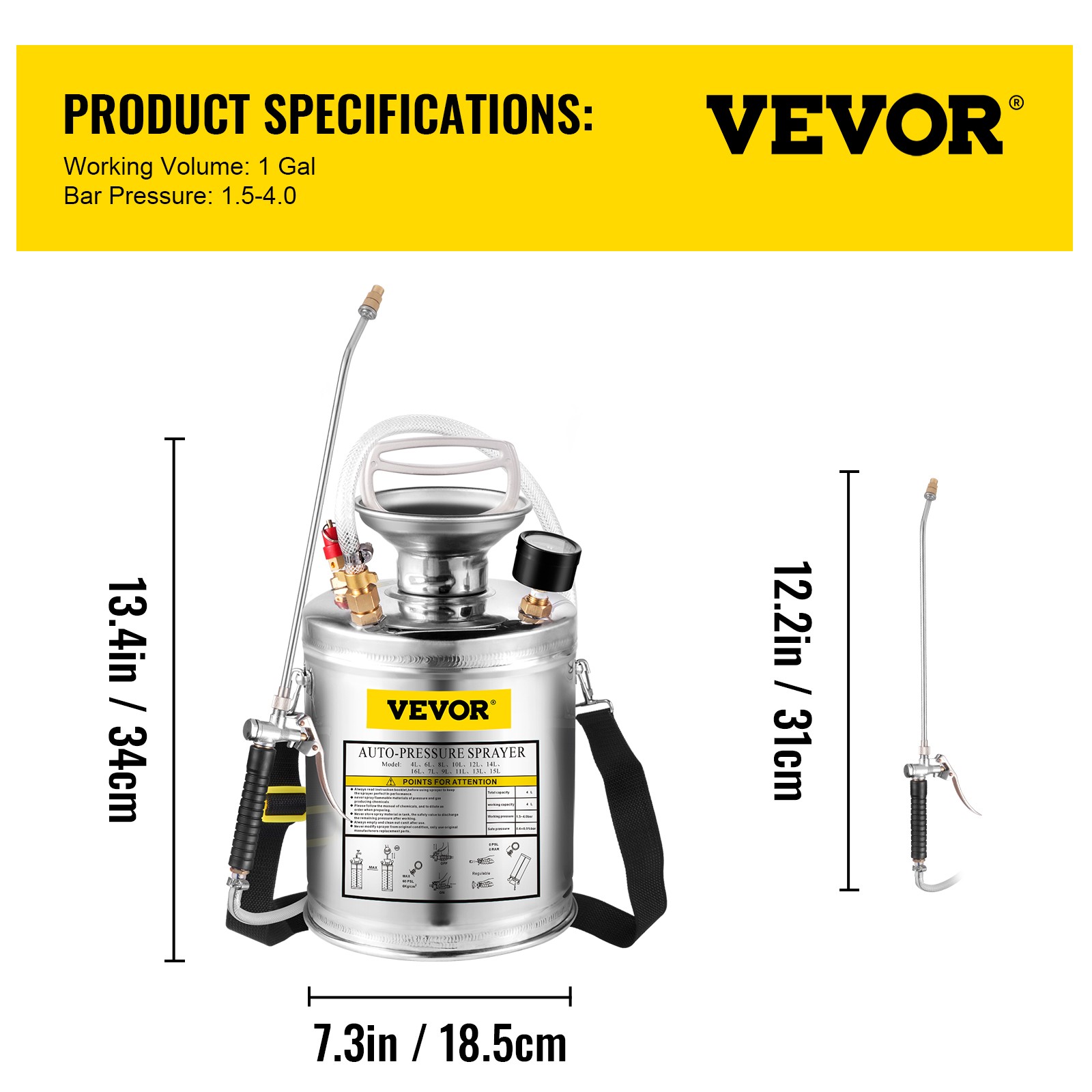 VEVOR St. Steel Pest Control Sprayer Handheld Pumped Garden Cleaning 1 Gallon