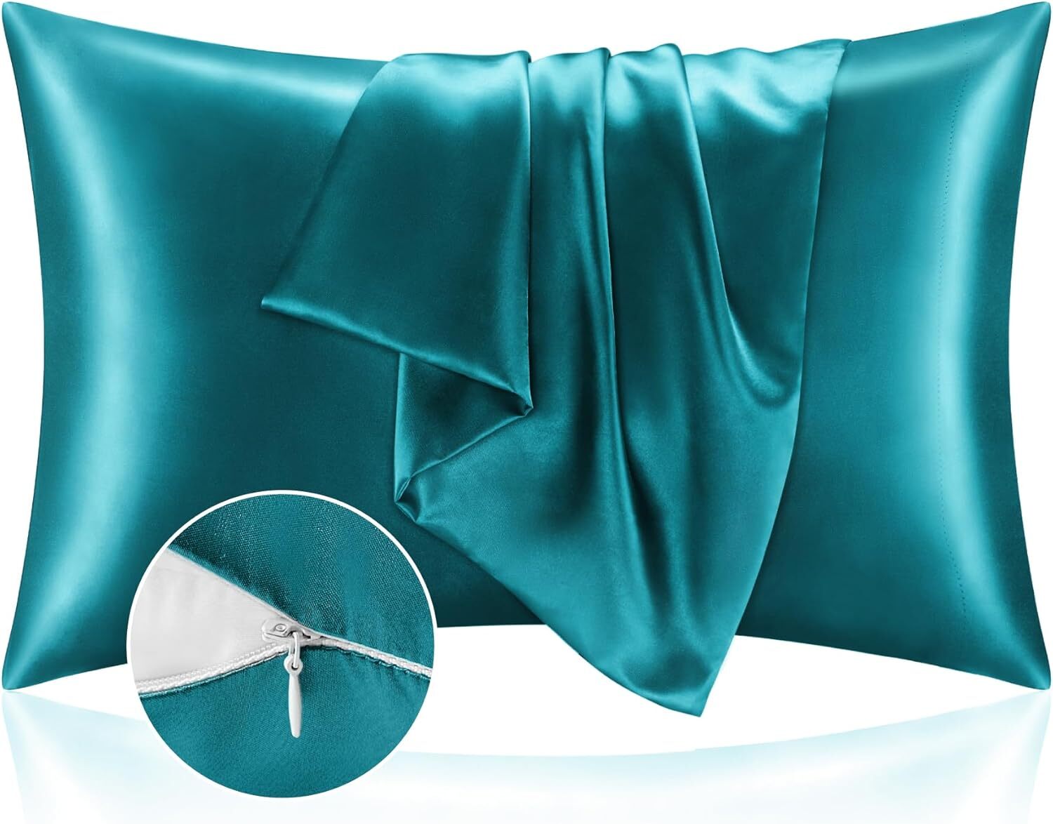 Satin Pillowcase with Zipper 2 Pack Standard Size 20×26 Coral Silk Like Cooling