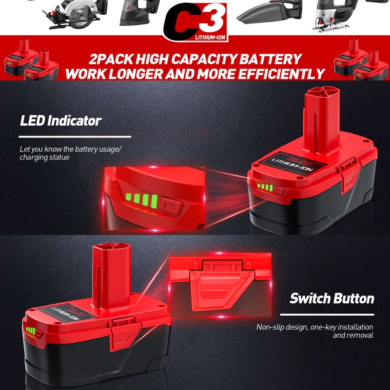 1-2Pack 8.0Ah for Craftsman 19.2V Lithium Battery C3 DieHard 11375 6.0Ah/Charger