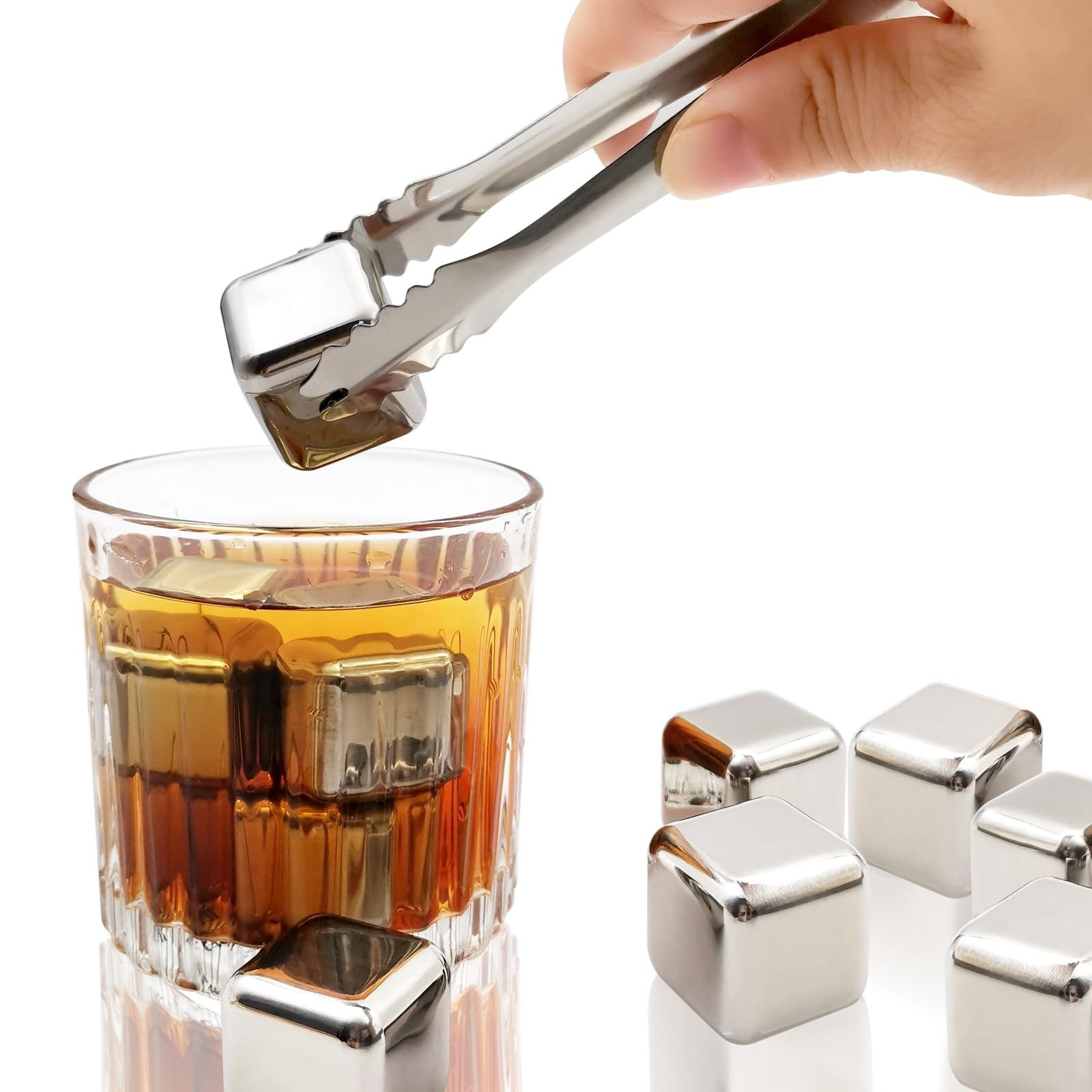 Zalaxt 8 pcs Stainless Steel Ice Cubes for Drinks, Reusable 1.02, 8 PCS