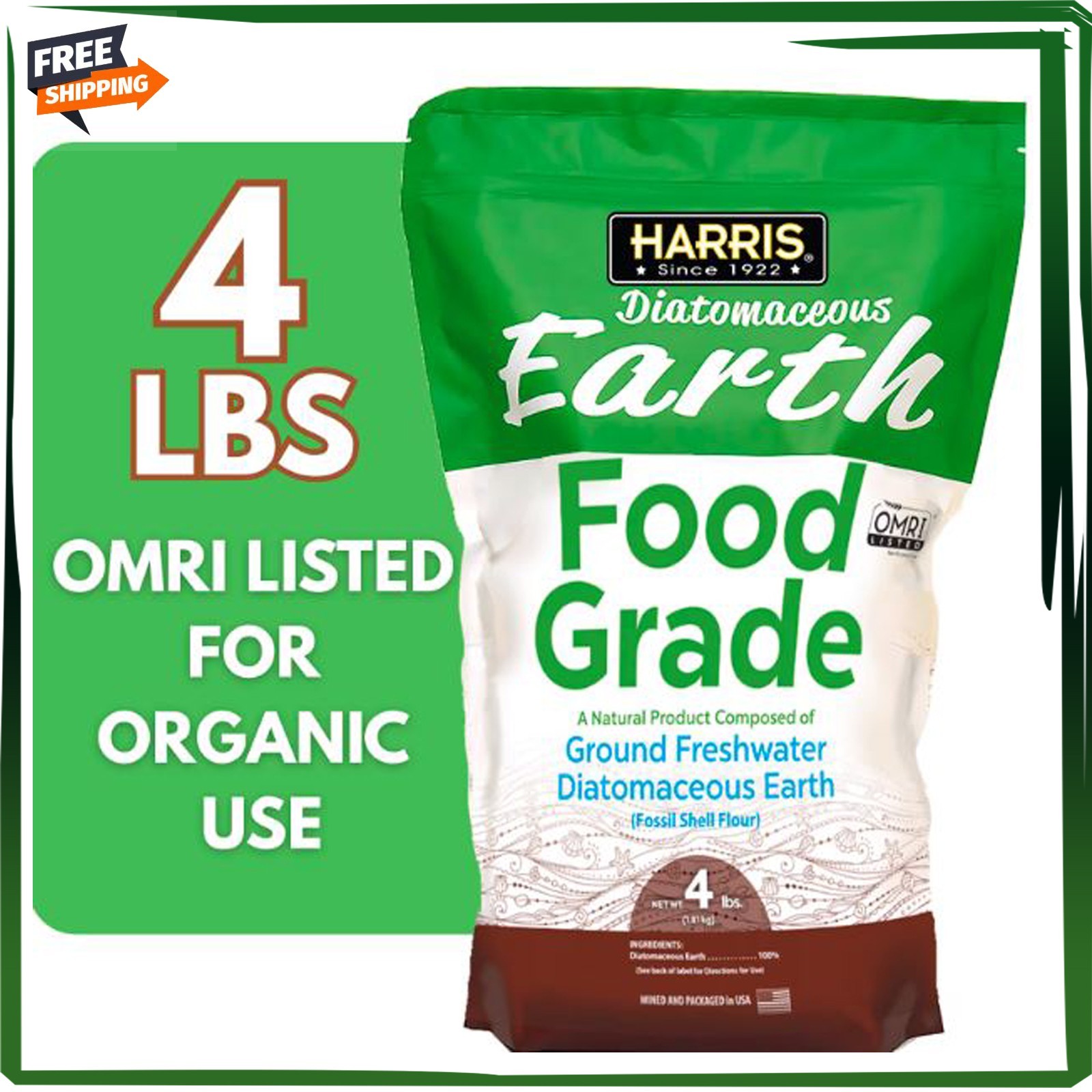 Diatomaceous Earth Powder OMRI Listed Organic Use 4lb Bag – Free Shipping