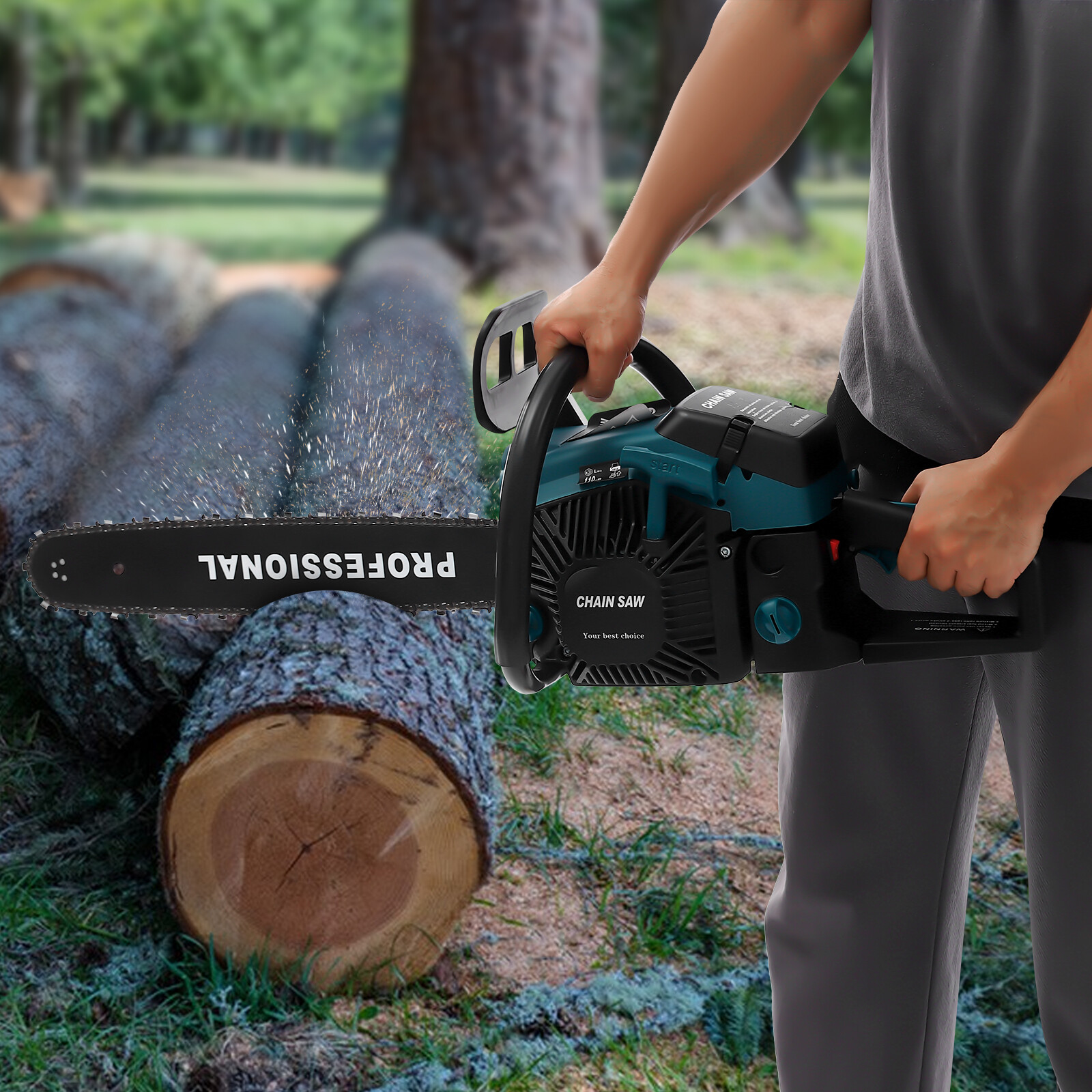 58CC Gas Powered Chainsaw with 20” Guide Bar Saw Chain 2-Stroke Engine Cut Wood