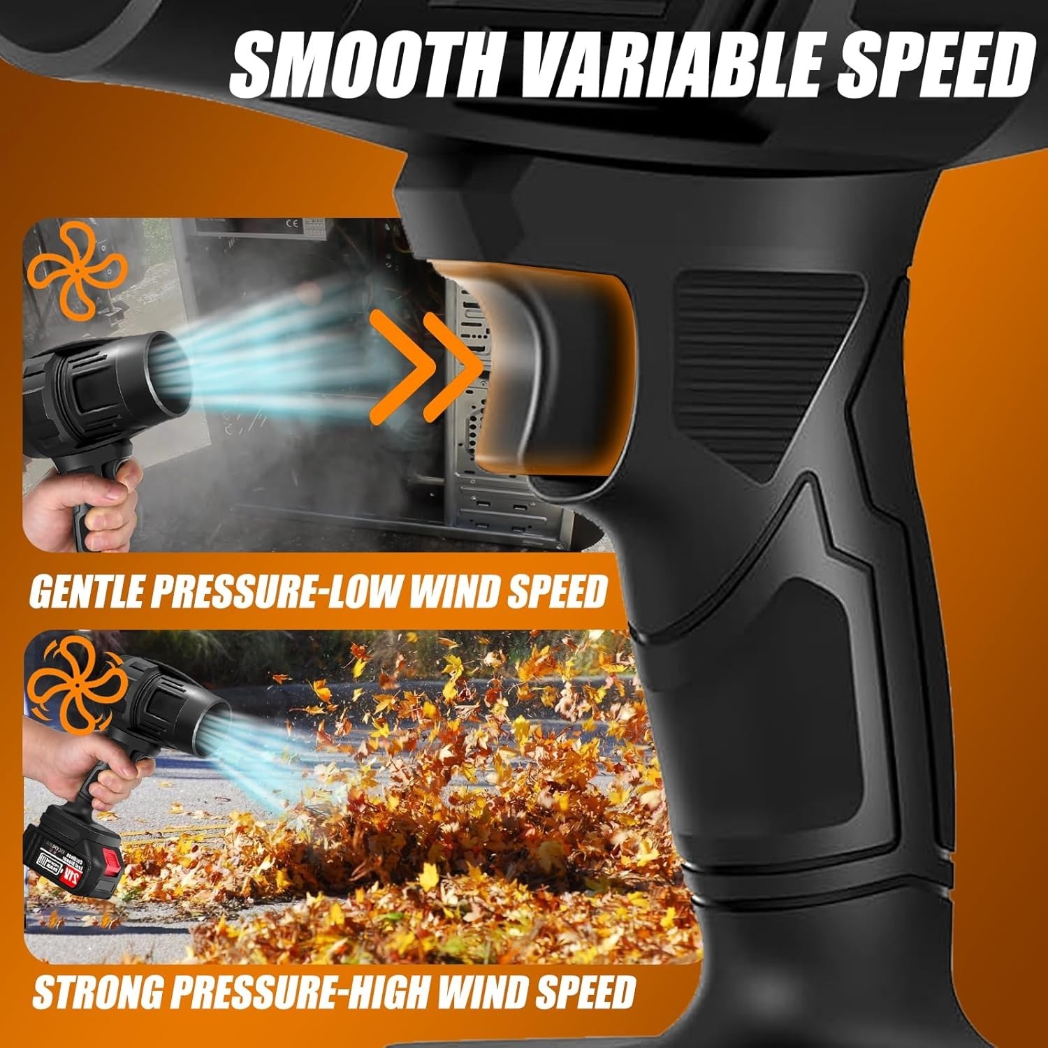 Cordless Leaf Blower 21V with 2 x 4.0Ah Batteries Turbo 600,000 RPM