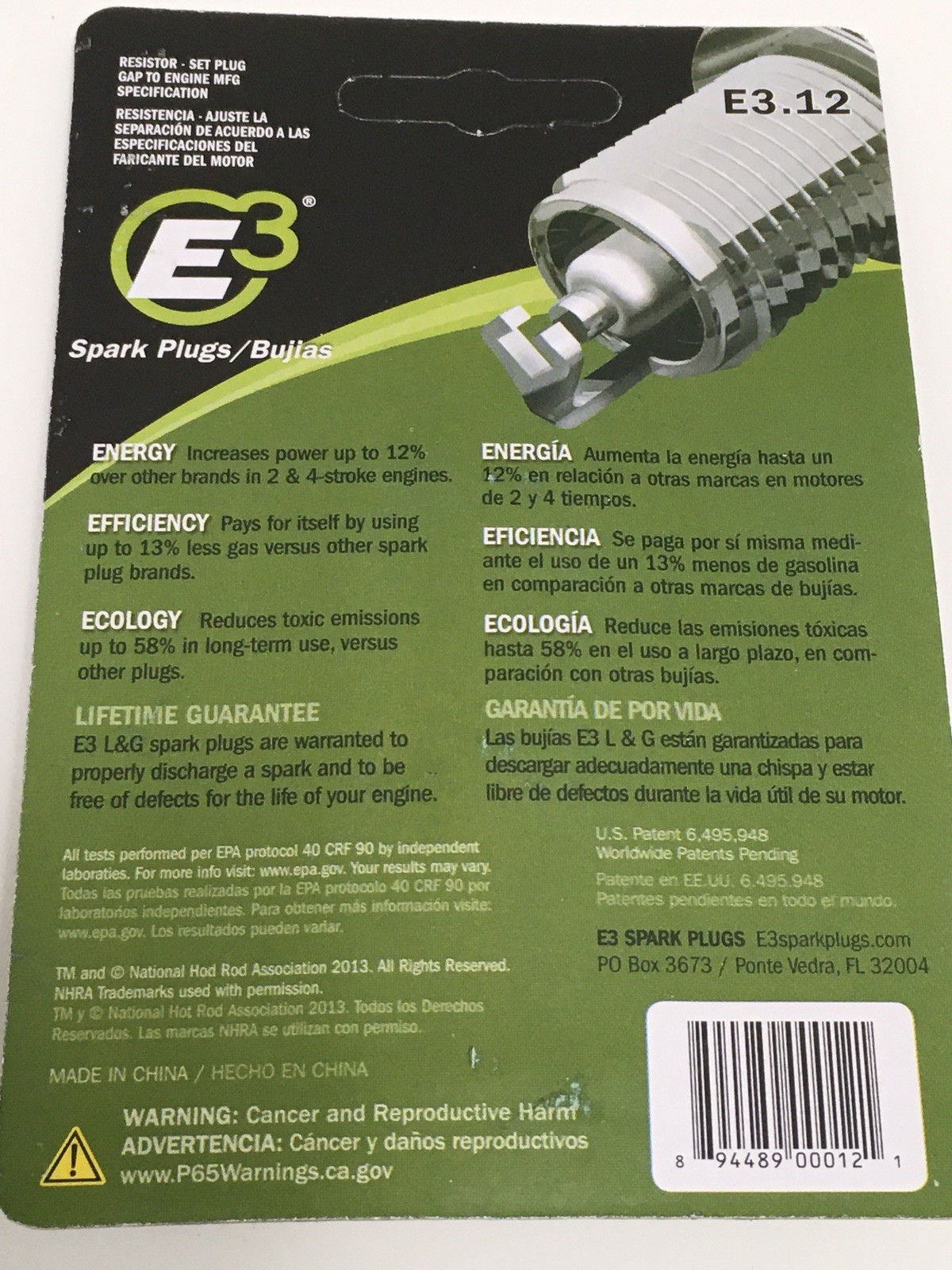 3-Packages of E3 Spark Plug E3.12 Lawn & Garden Small Engines Sealed Package