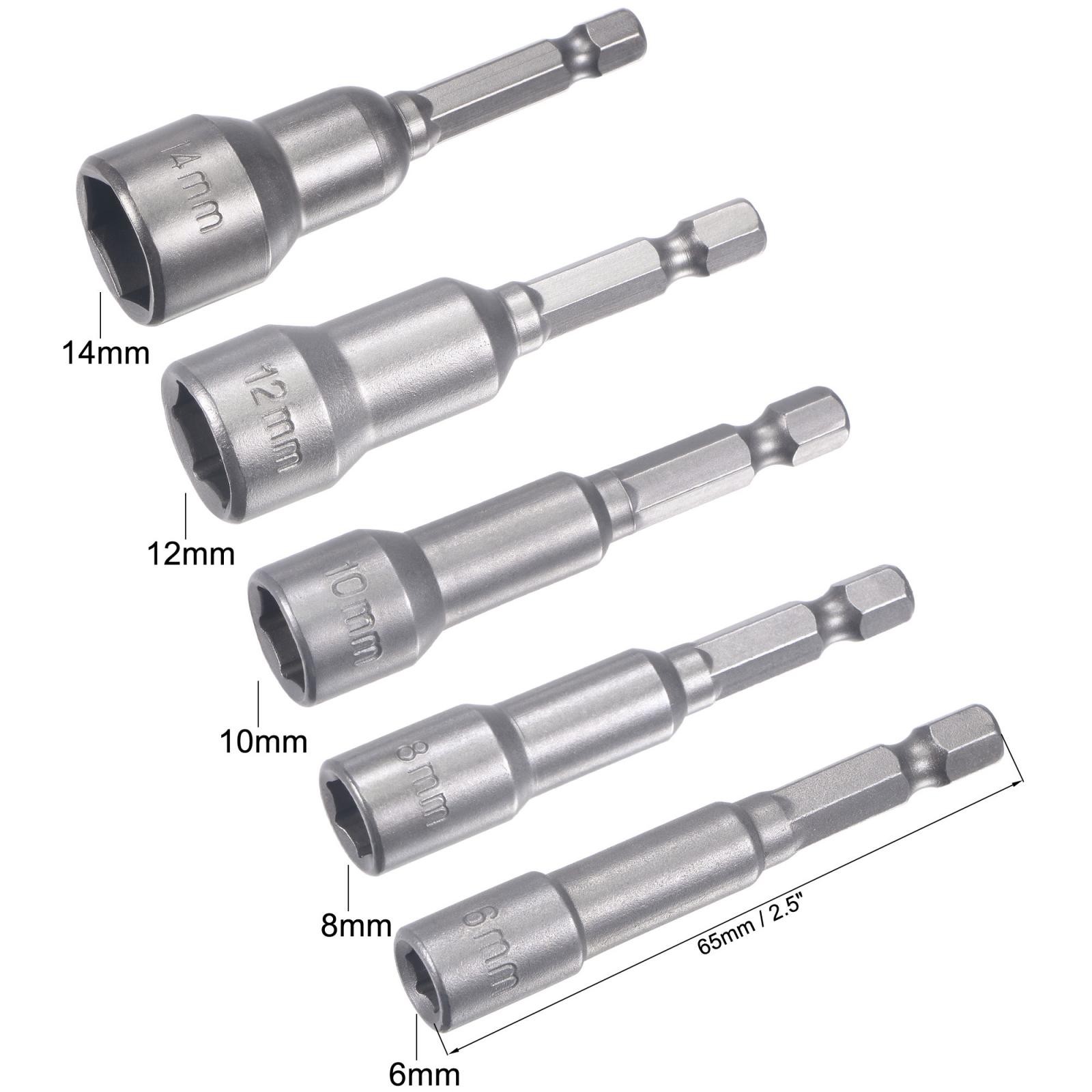 1/4″ Quick-Change Hex Shank 6mm 8mm 10mm 12mm14mm Magnetic Nut Driver Bit Set