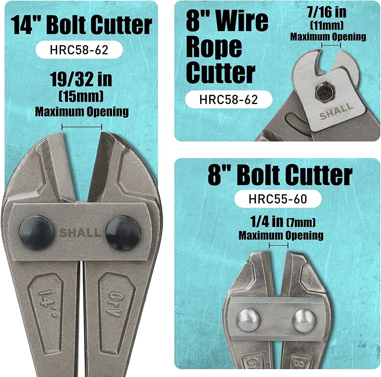 3 PCS Bolt Cutters,14″ Heavy Duty Bolt Cutter,8″ Bolt Cutter & Wire Rope Cutter