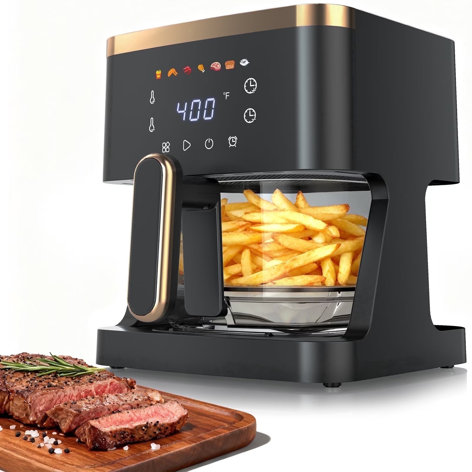 7-in-1 Air Fryer, 5 QT Glass Basket Fryer, 360° Cooking Window, 1400W Precise