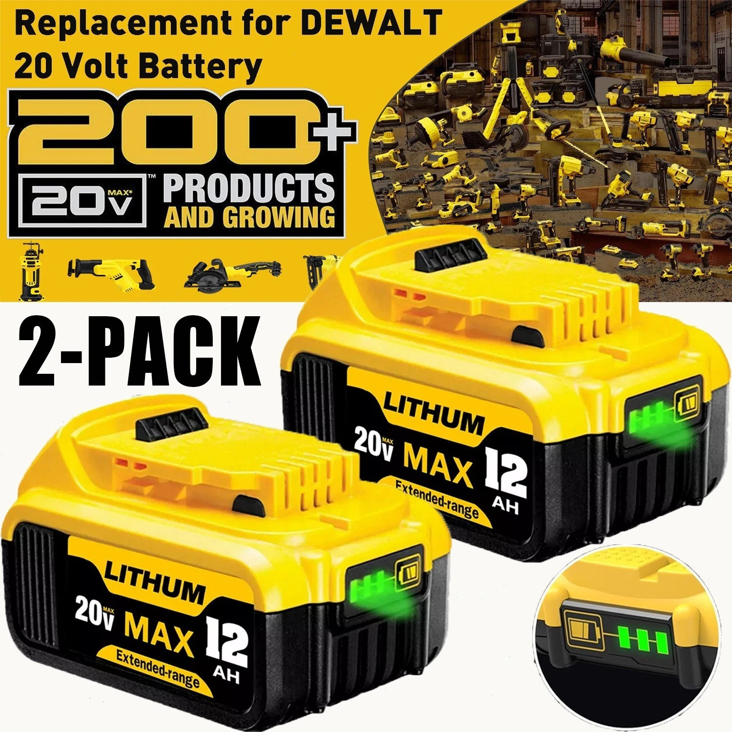 2Pack For DeWalt 20V 20 Volt Max XR 12.0AH Lithium Battery DCB206-2/Dual Charger