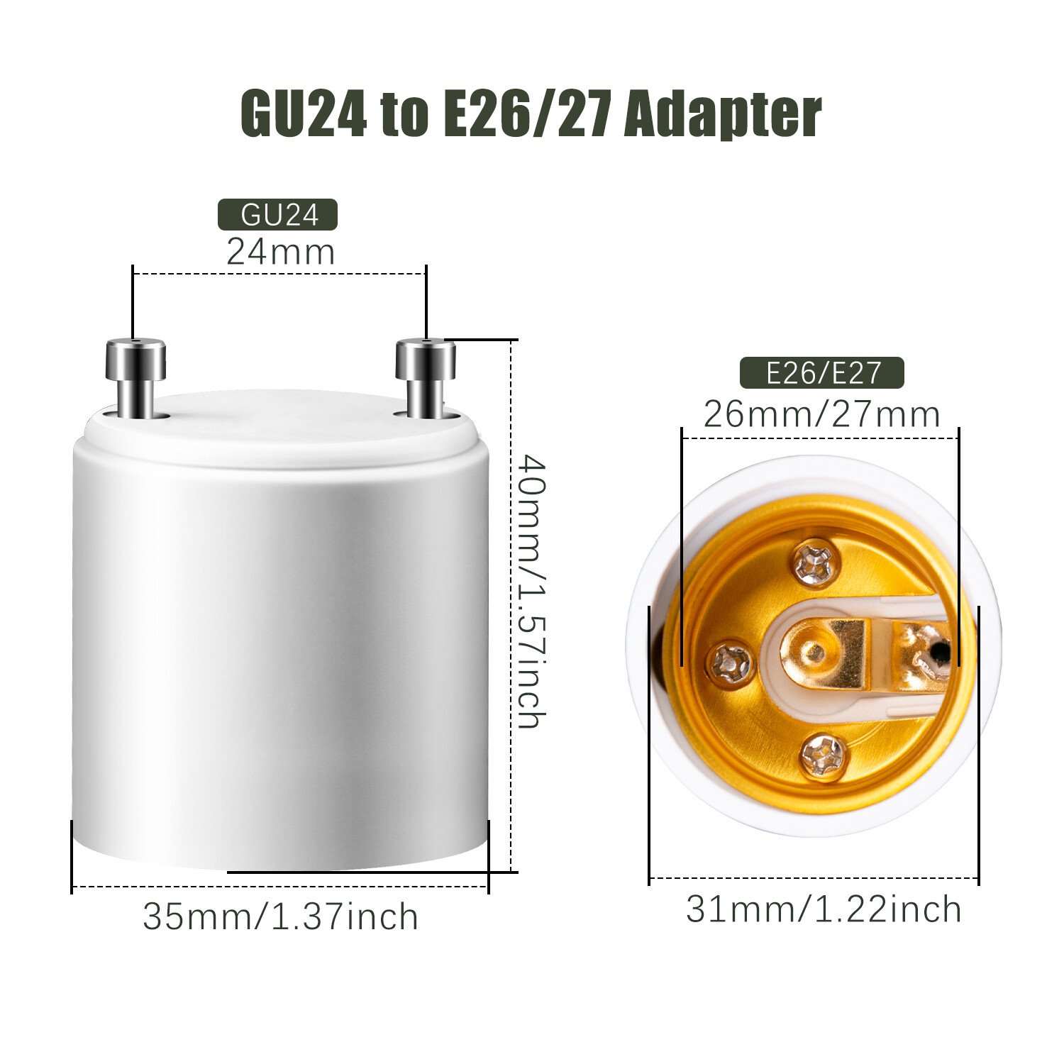 GU24 To E27 /E26 Screw LED Light Lamp Bulb Base Adapter Socket Converter Adaptor