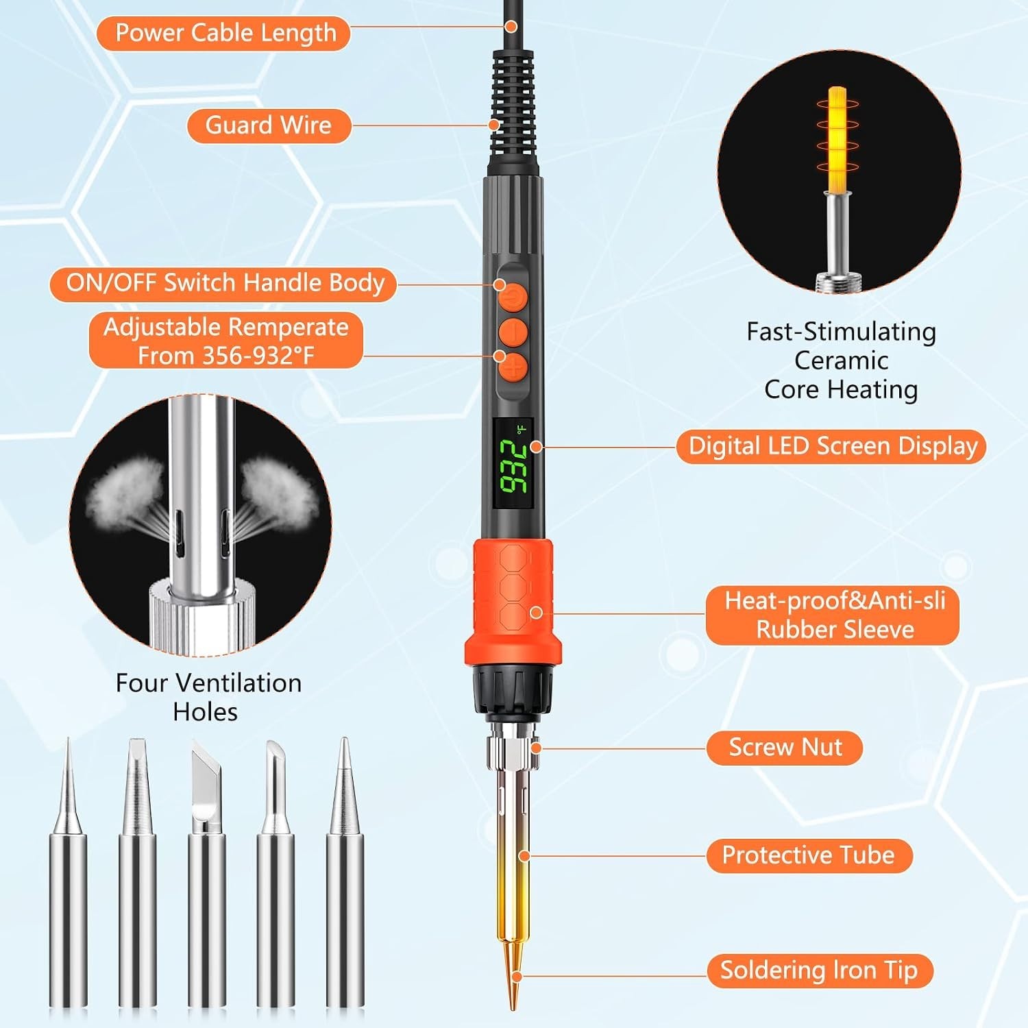 Soldering Iron Kit, 120W LED Digital Solder Iron Soldering Gun kit, Smart Temper